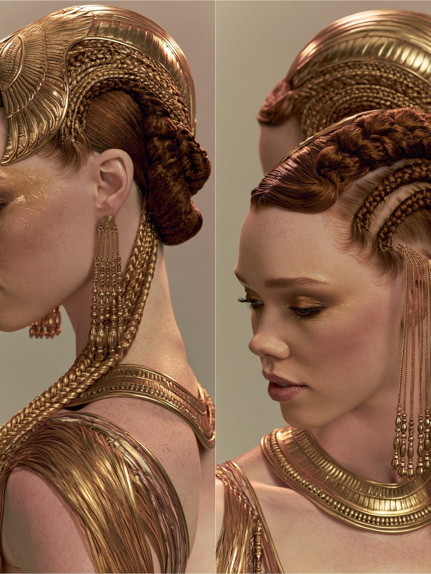 Golden Braided Portrait Print. poster — fashion art