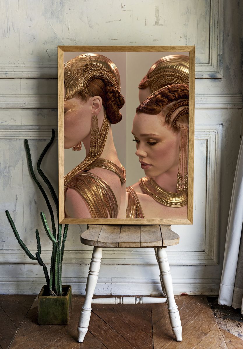 Golden Braided Portrait Print. room preview