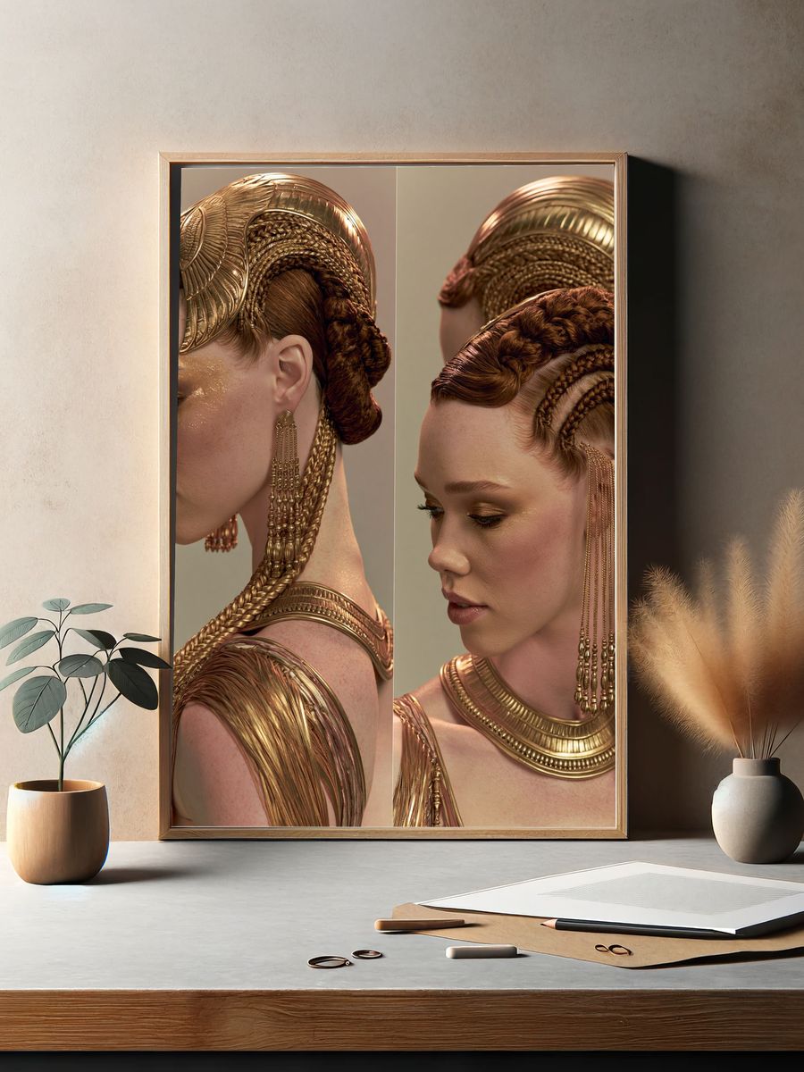 Golden Braided Portrait Print. — room view 2