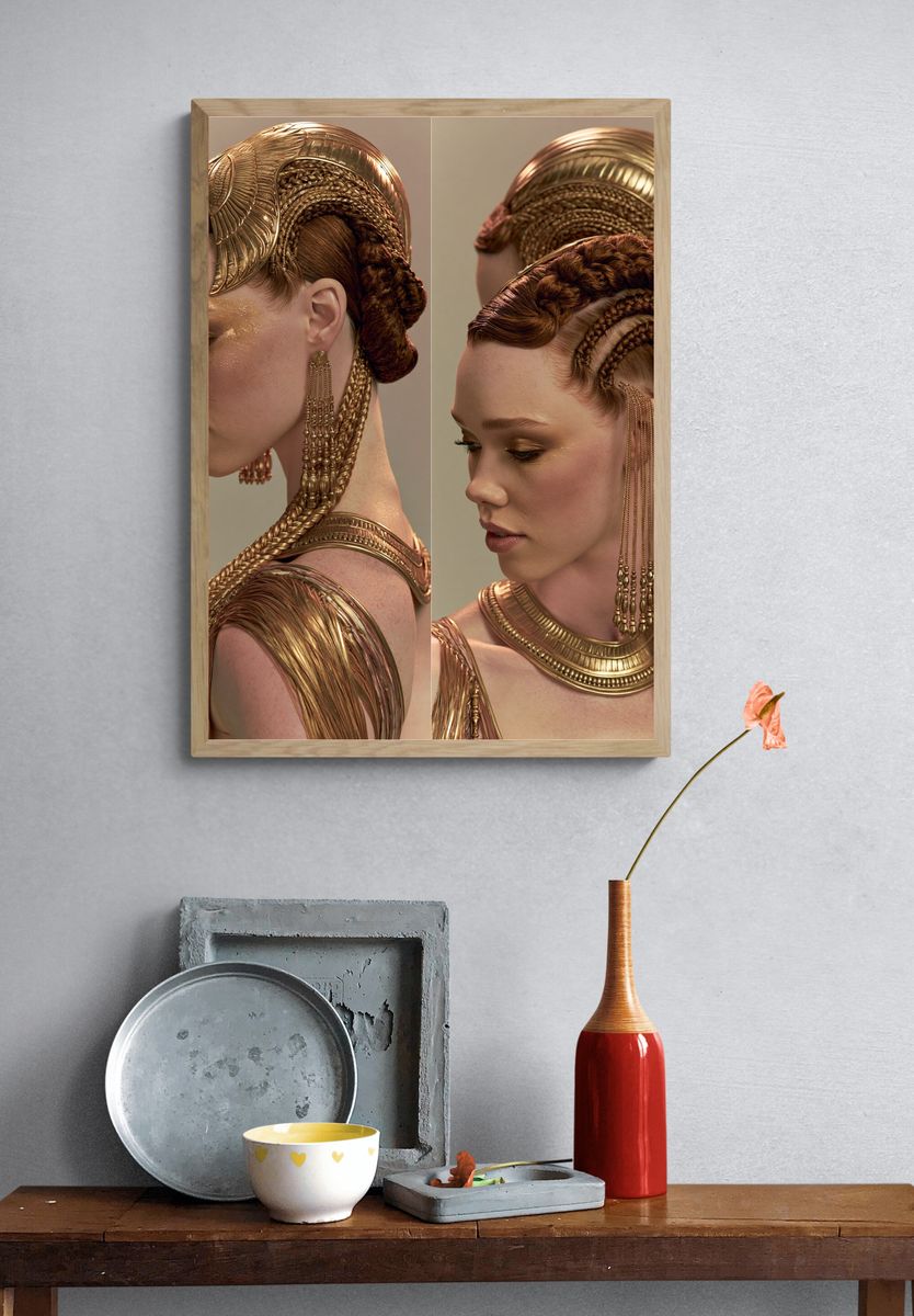 Golden Braided Portrait Print. — room view 3
