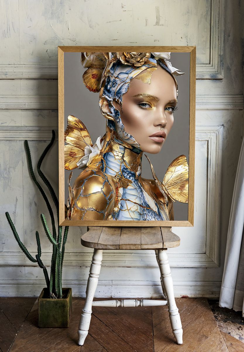 Gilded Butterfly Portrait Print. room preview