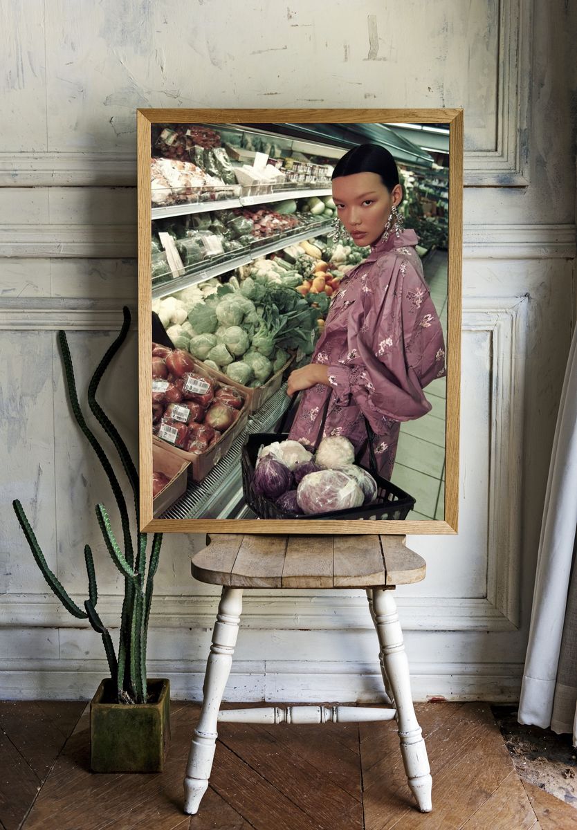 Fashion Model in Grocery Aisle Poster. — room view 1