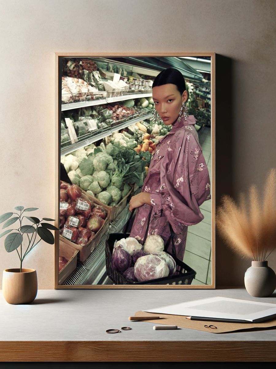 Fashion Model in Grocery Aisle Poster. — room view 2