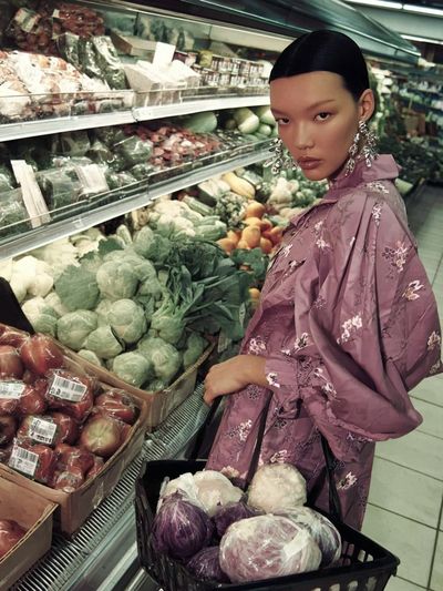 Fashion Model in Grocery Aisle Poster.
