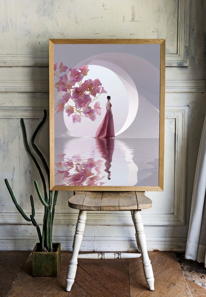 Pink Bloom Surrealism Poster. — room view 1