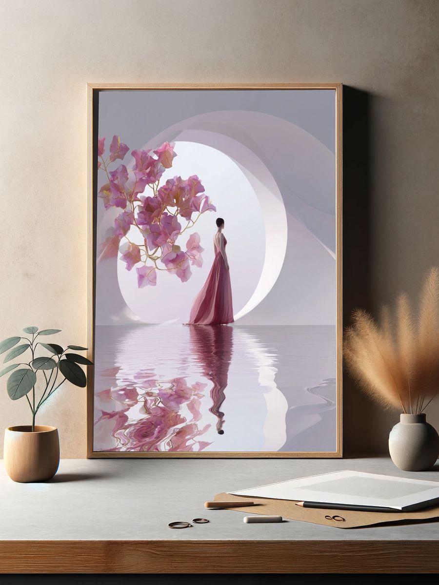 Pink Bloom Surrealism Poster. — room view 2