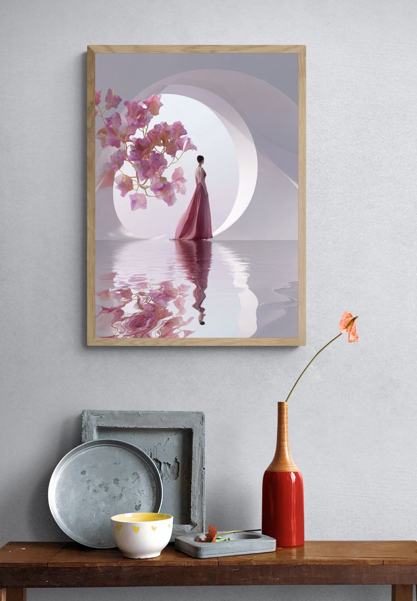 Pink Bloom Surrealism Poster. — room view 3