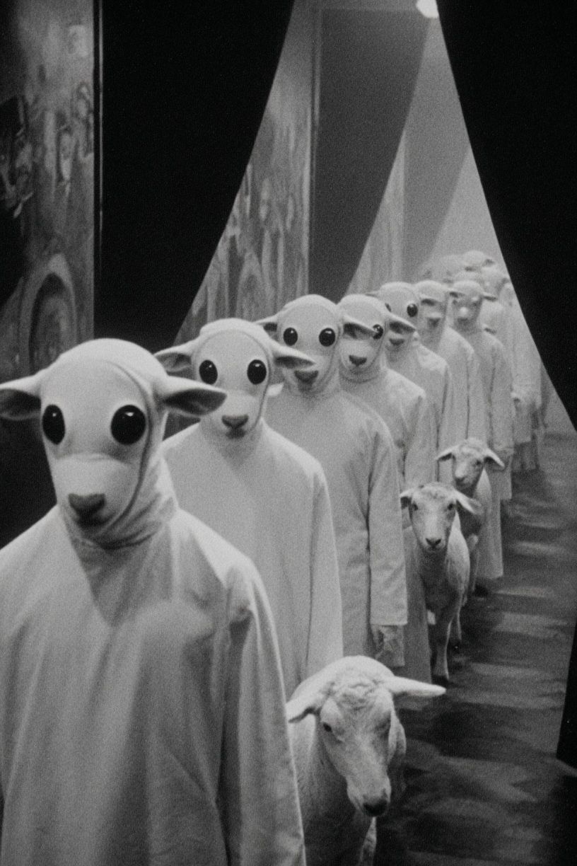 Surreal Sheep Procession Print. poster — fine-art art