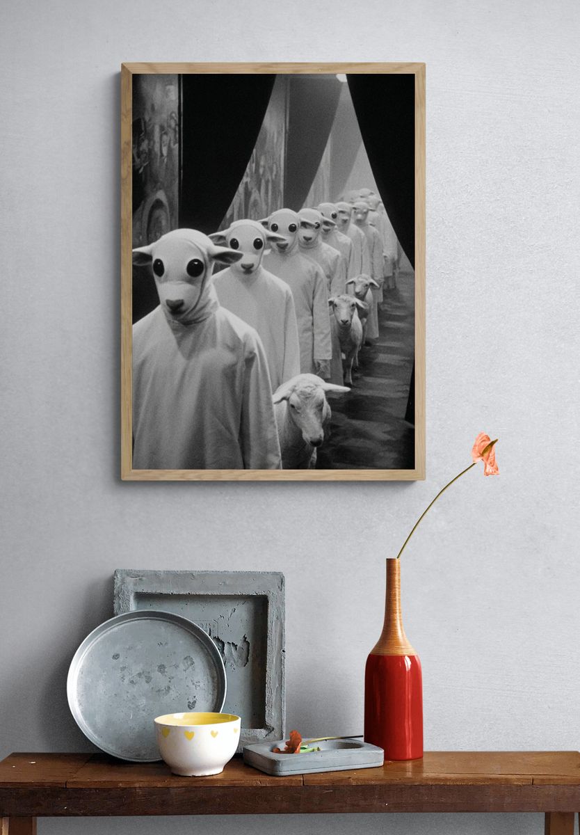 Surreal Sheep Procession Print. — room view 3
