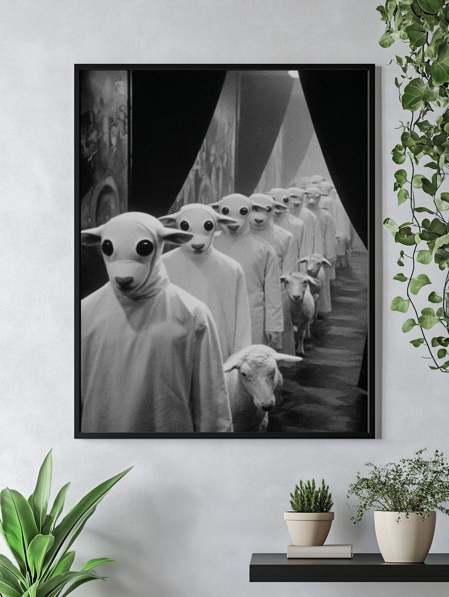 Surreal Sheep Procession Print. — room view 4