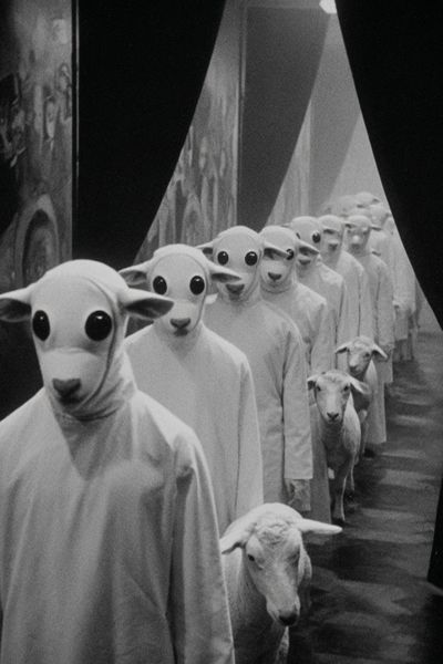 Surreal Sheep Procession Print. poster print