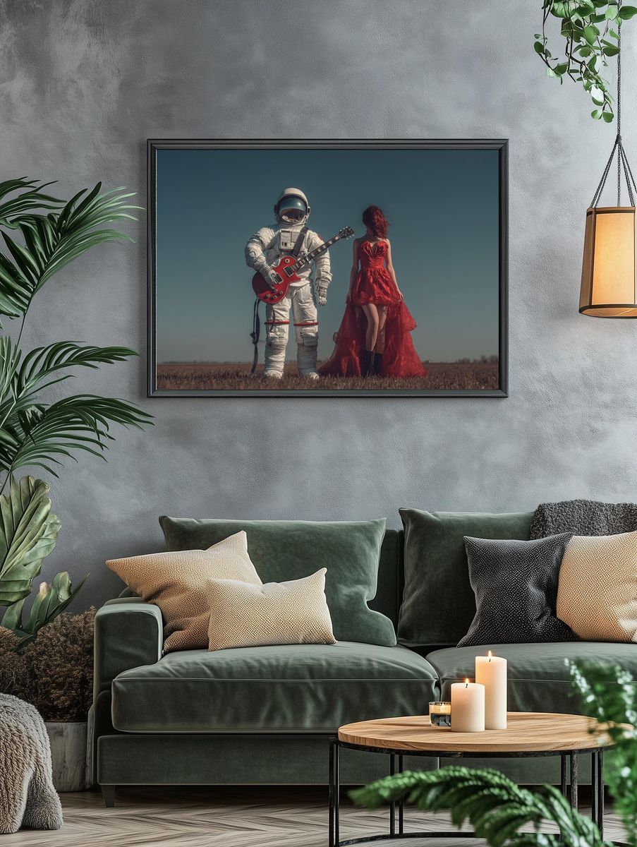 Astronaut and Red Dress Surrealism Print. — room view 4