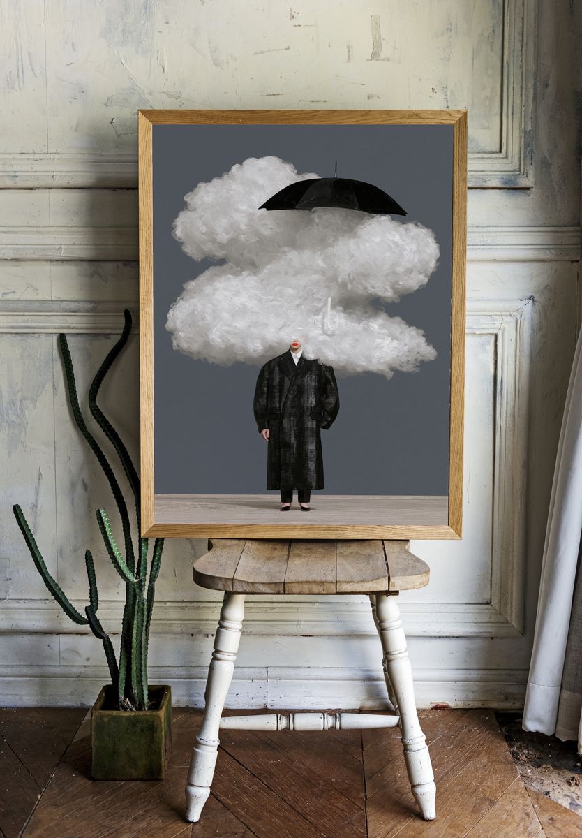 Surreal Fashion Cloud Portrait Print. room preview