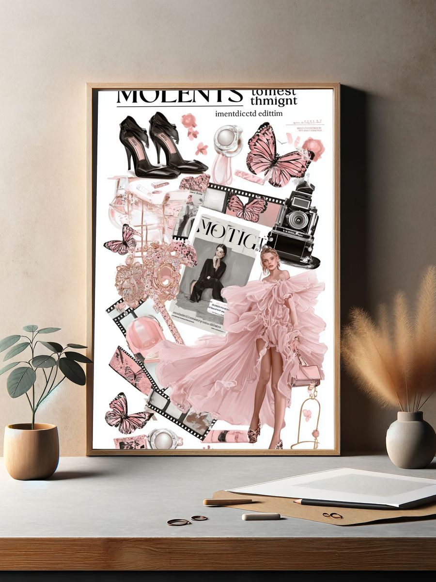 Pink Fashion Collage Poster. — room view 2