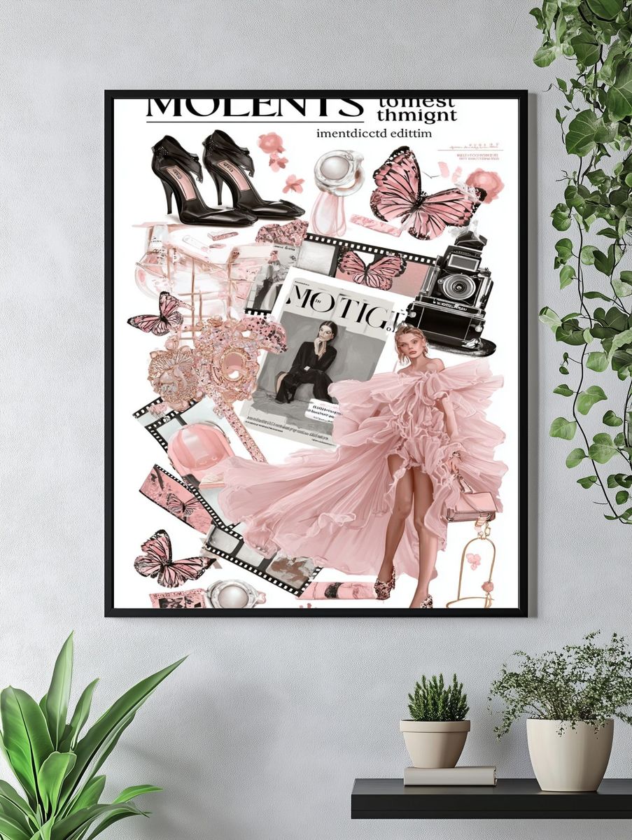 Pink Fashion Collage Poster. — room view 4