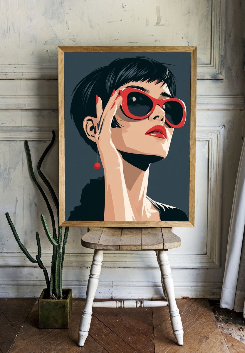 Red Sunglasses Portrait Illustration Poster. room preview