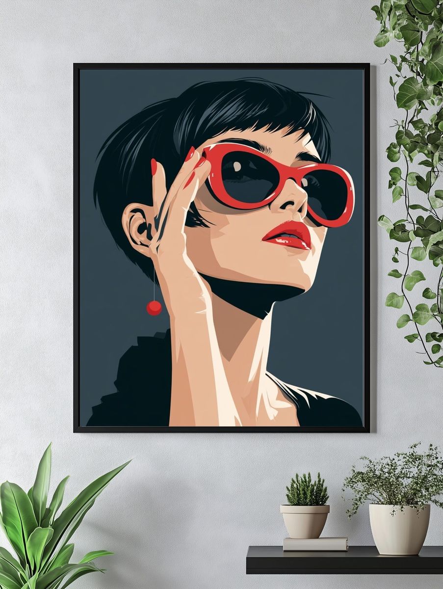 Red Sunglasses Portrait Illustration Poster. — room view 4