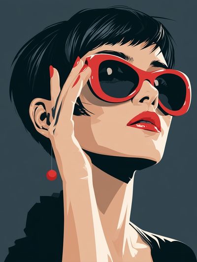 Red Sunglasses Portrait Illustration Poster.