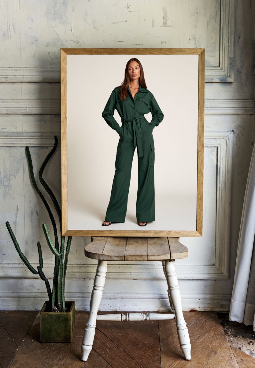 Emerald Green Jumpsuit Fashion Poster. — room view 1