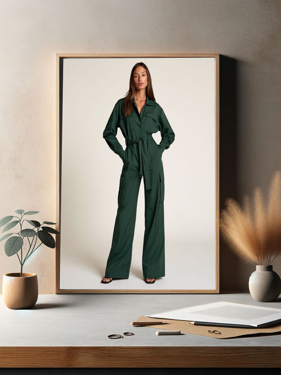 Emerald Green Jumpsuit Fashion Poster. — room view 2