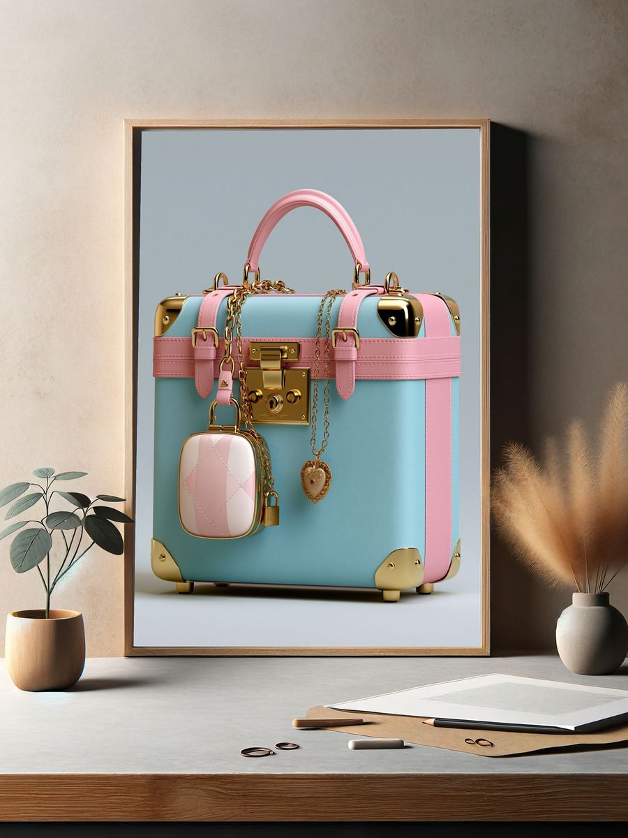 Pastel Luxury Suitcase Poster. — room view 2