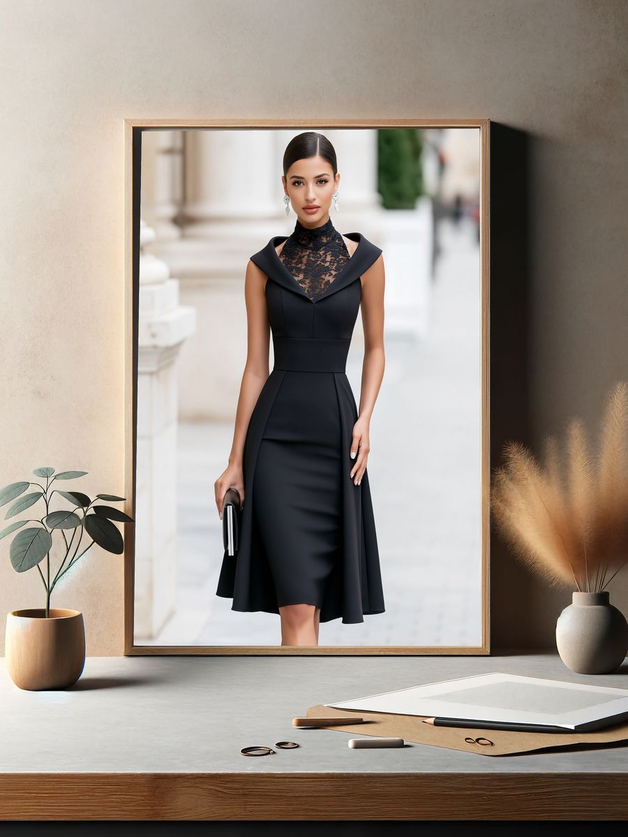 Elegant Black Dress Portrait Print. — room view 2
