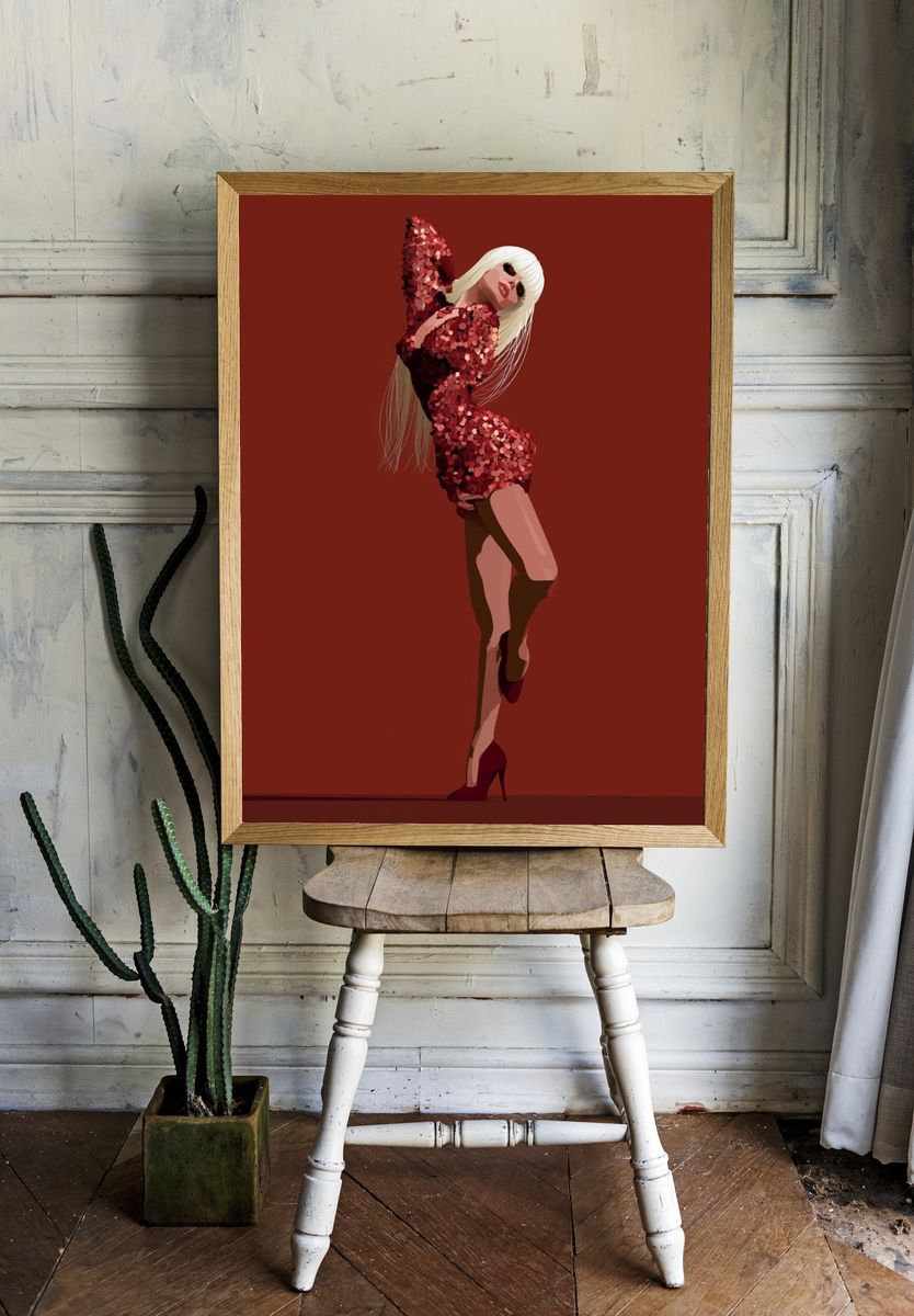 Red Sequin Fashion Figure Poster. — room view 1