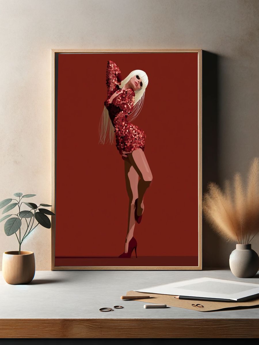 Red Sequin Fashion Figure Poster. — room view 2