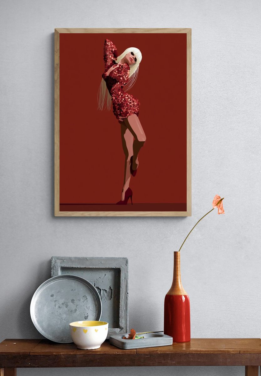Red Sequin Fashion Figure Poster. — room view 3