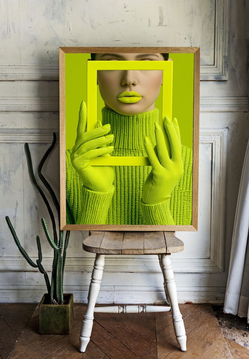 Neon Lime Fashion Portrait Poster. — room view 1