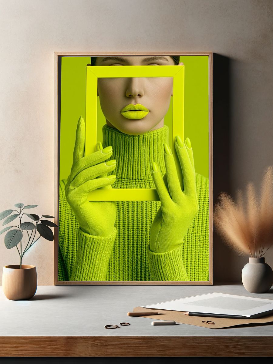Neon Lime Fashion Portrait Poster. — room view 2