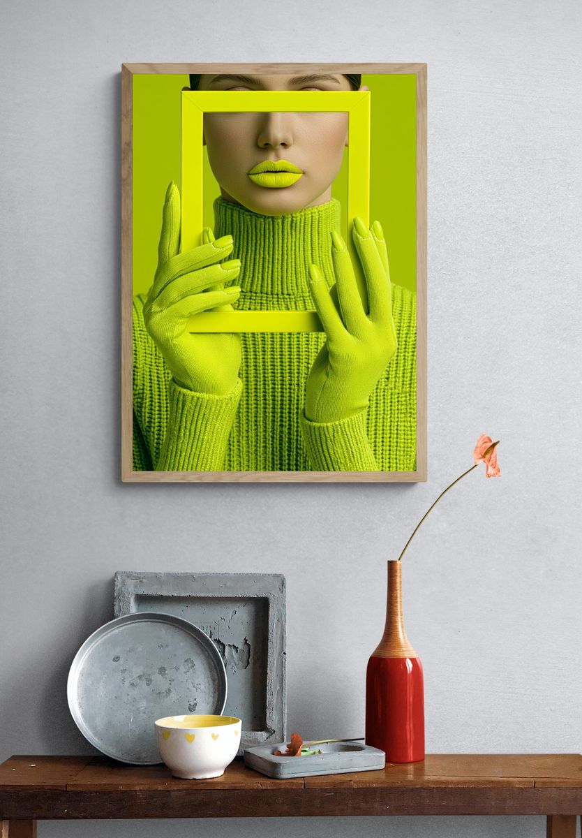 Neon Lime Fashion Portrait Poster. — room view 3