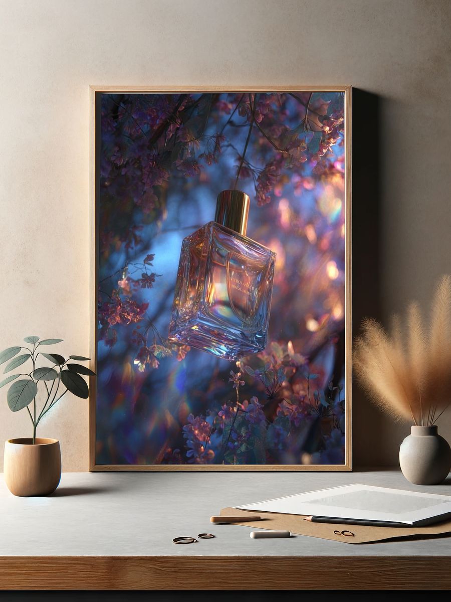 Perfume Bottle Floral Glow Poster. — room view 2