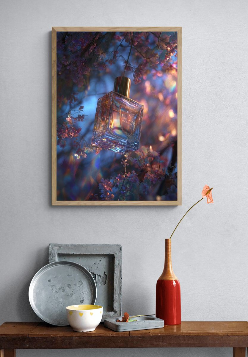 Perfume Bottle Floral Glow Poster. — room view 3