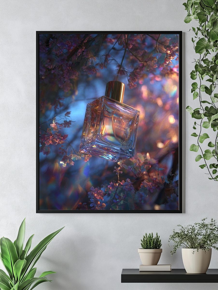 Perfume Bottle Floral Glow Poster. — room view 4