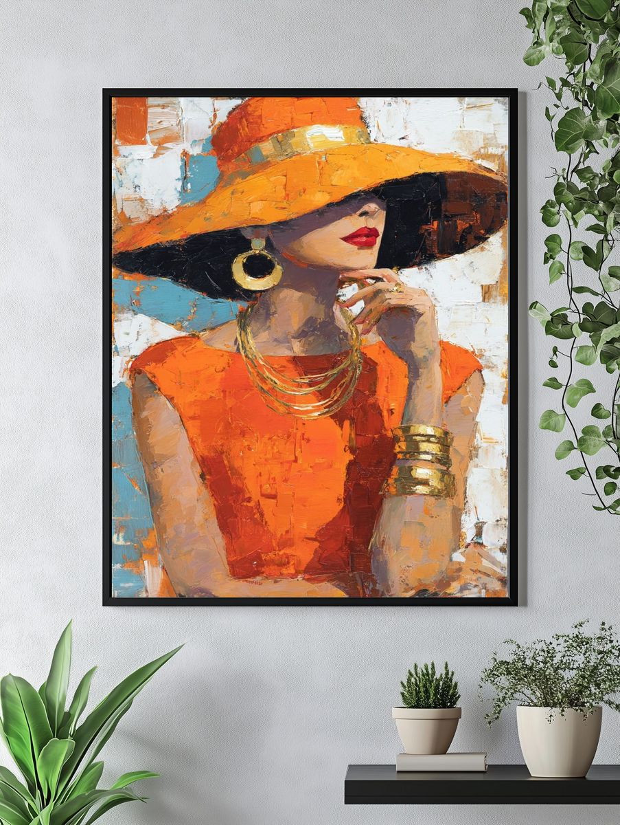 Orange Hat Fashion Portrait Print. — room view 4