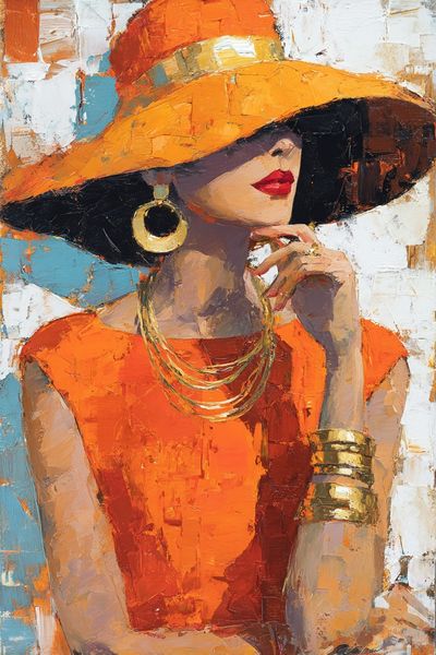 Orange Hat Fashion Portrait Print. poster