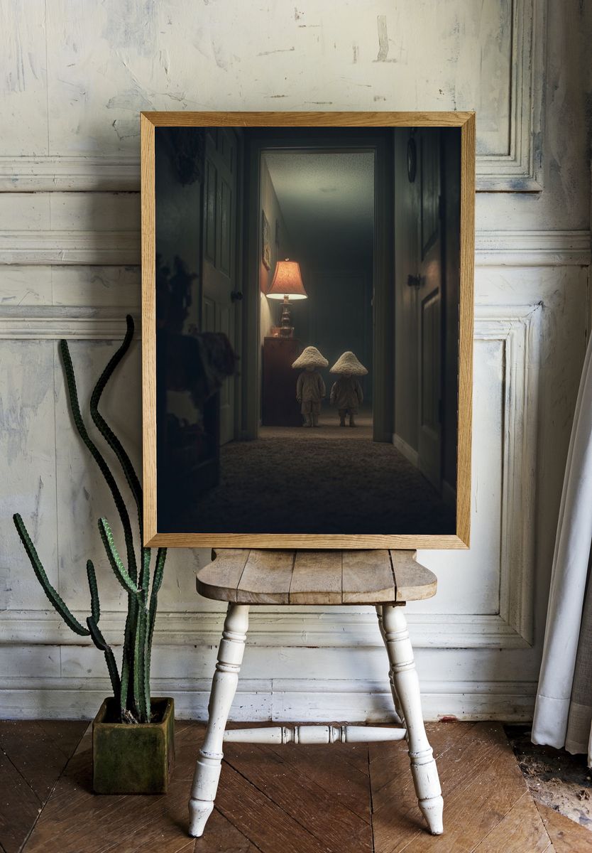 Eerie Hallway Children Surrealism Print. — room view 1