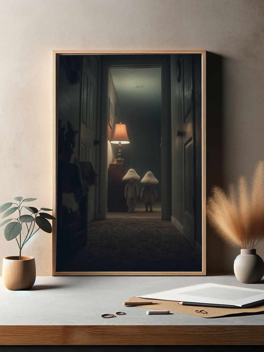 Eerie Hallway Children Surrealism Print. — room view 2