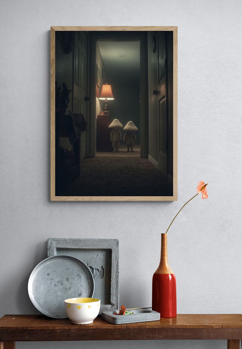 Eerie Hallway Children Surrealism Print. — room view 3