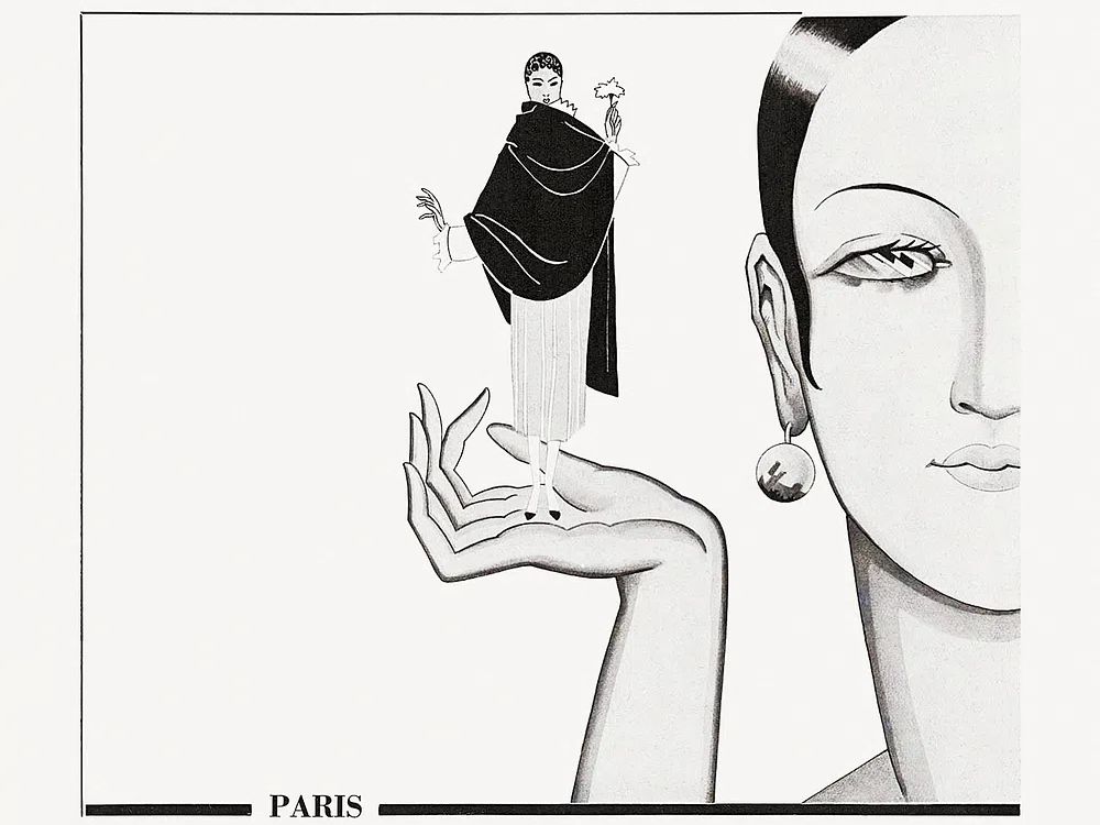 Advertisement fabrics (1931) fashion illustration. poster detail
