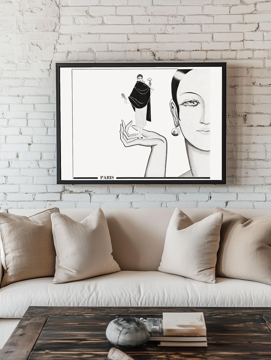 Advertisement fabrics (1931) fashion illustration. room preview