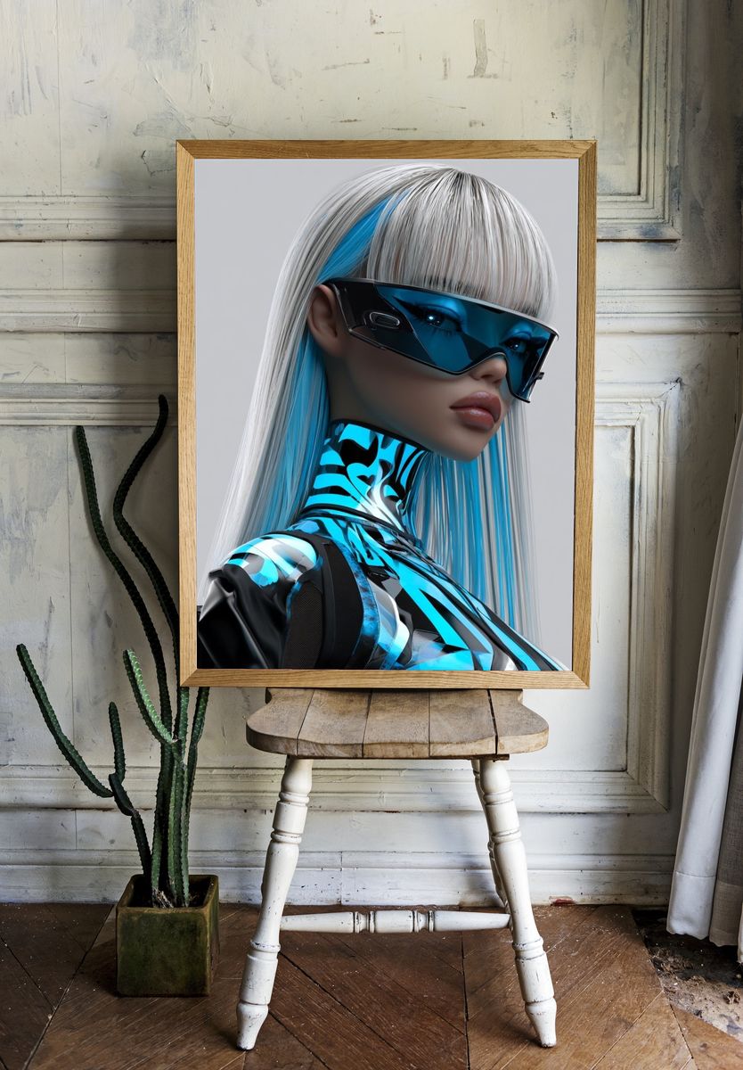 Cyberpunk Woman Portrait Poster. — room view 1