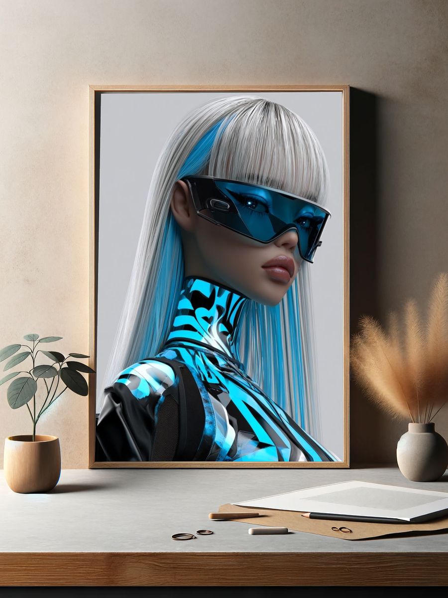 Cyberpunk Woman Portrait Poster. — room view 2