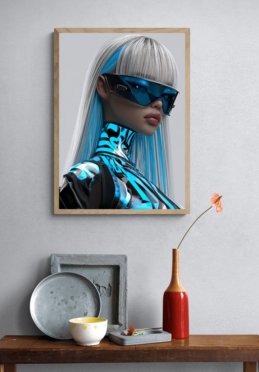 Cyberpunk Woman Portrait Poster. — room view 3
