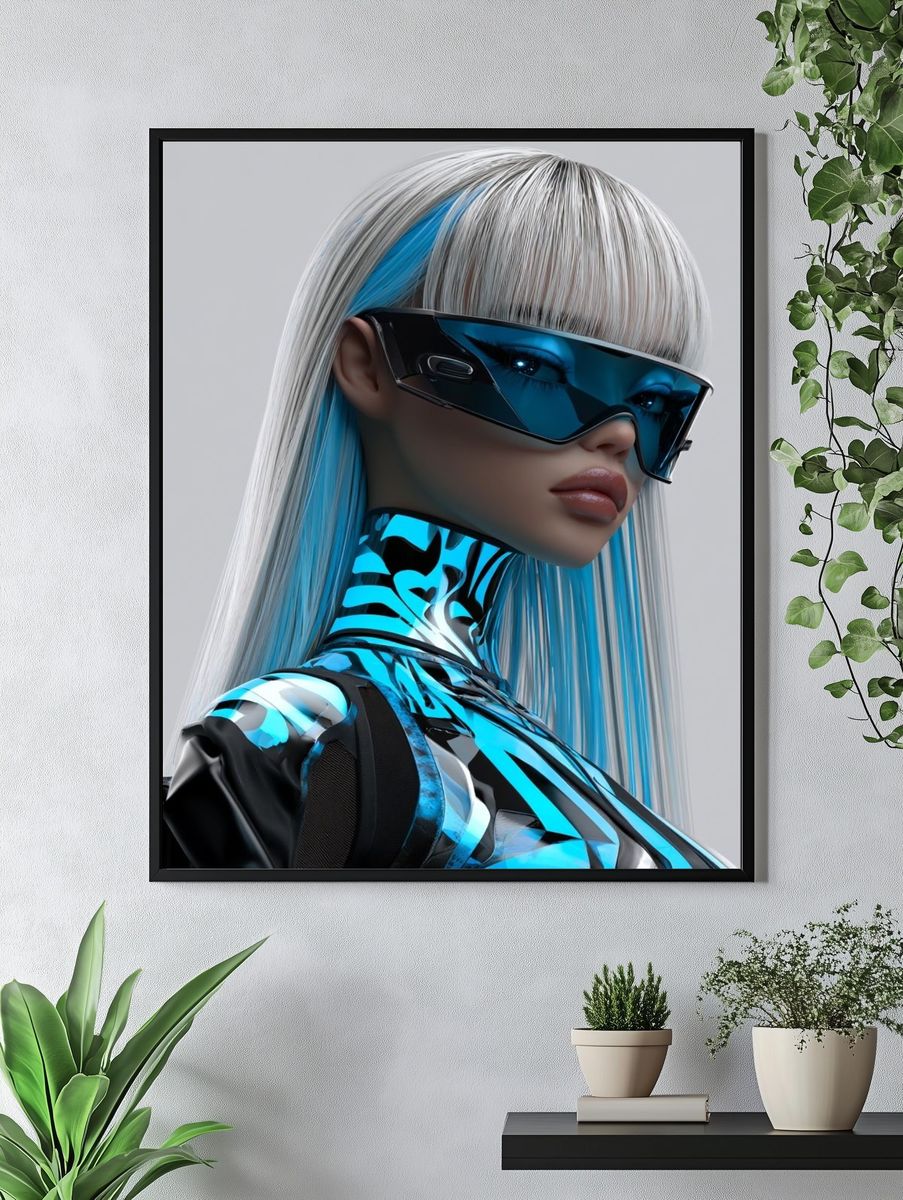 Cyberpunk Woman Portrait Poster. — room view 4