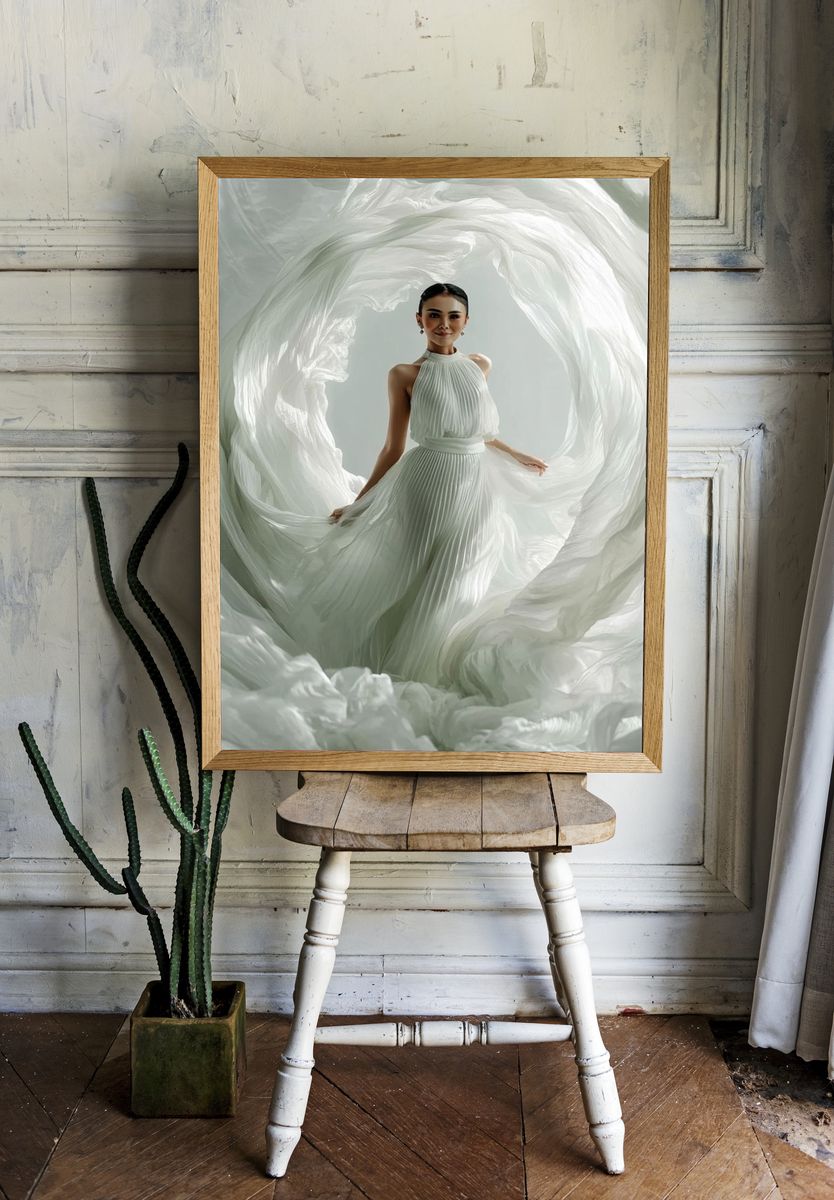 Elegant White Dress Portrait Print. room preview