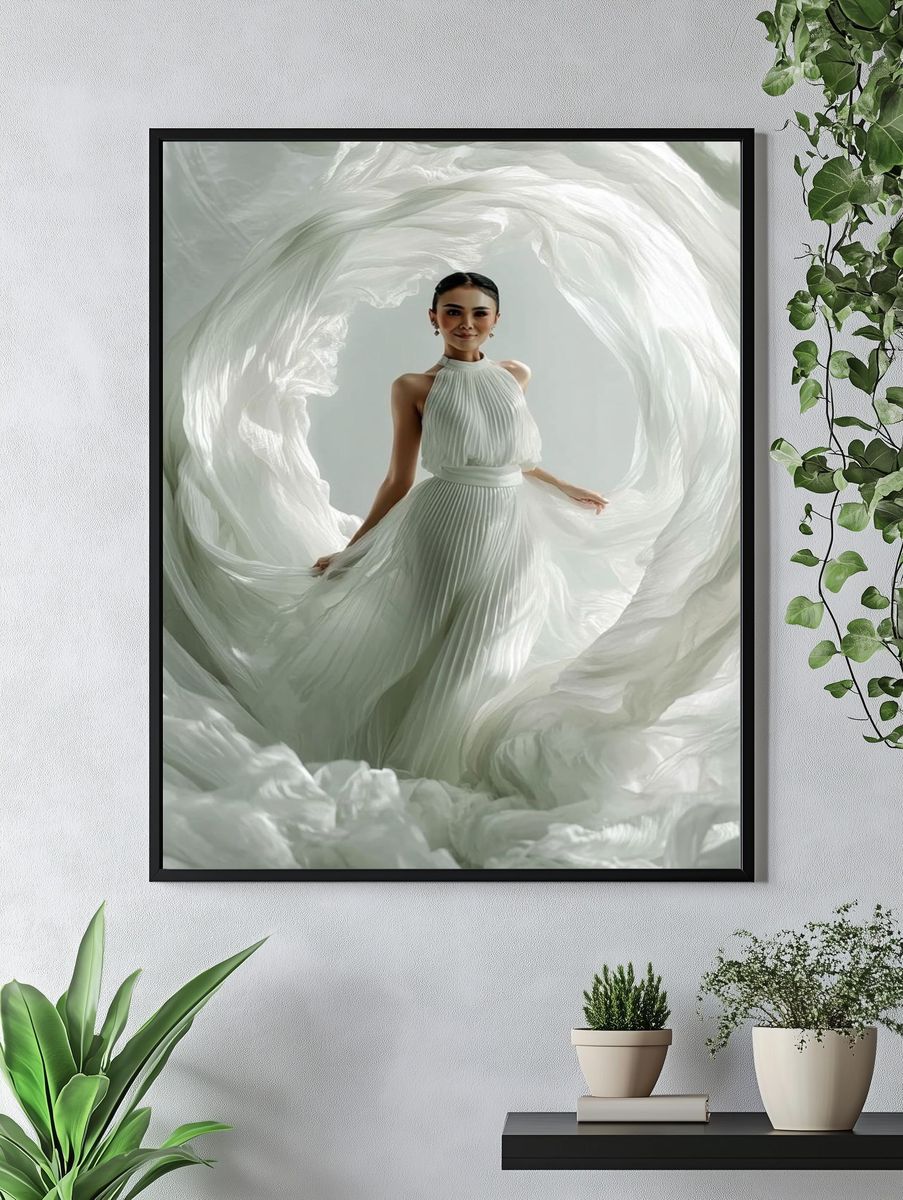Elegant White Dress Portrait Print. — room view 4