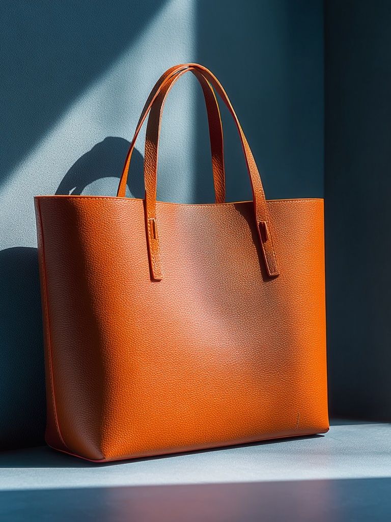 Orange Leather Tote Photography Poster. poster detail