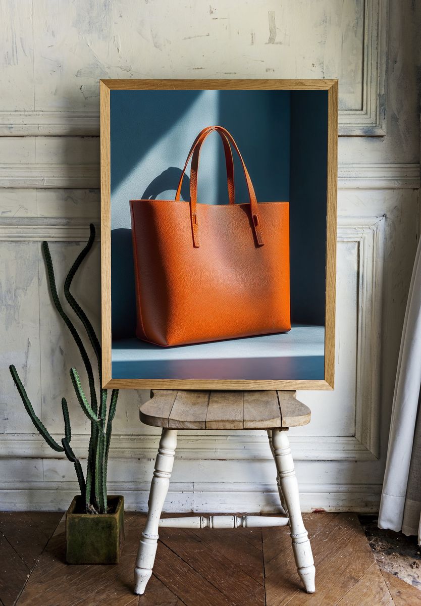 Orange Leather Tote Photography Poster. — room view 1